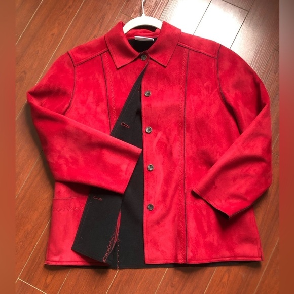 Relaxed RED Burgundy Alfred Dunner Size 6P Faux Suede  Blazer - Picture 3 of 17